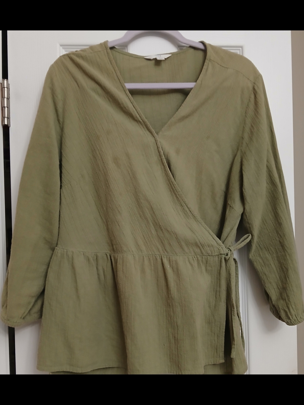 Olive Green Wrap Peplum Blouse